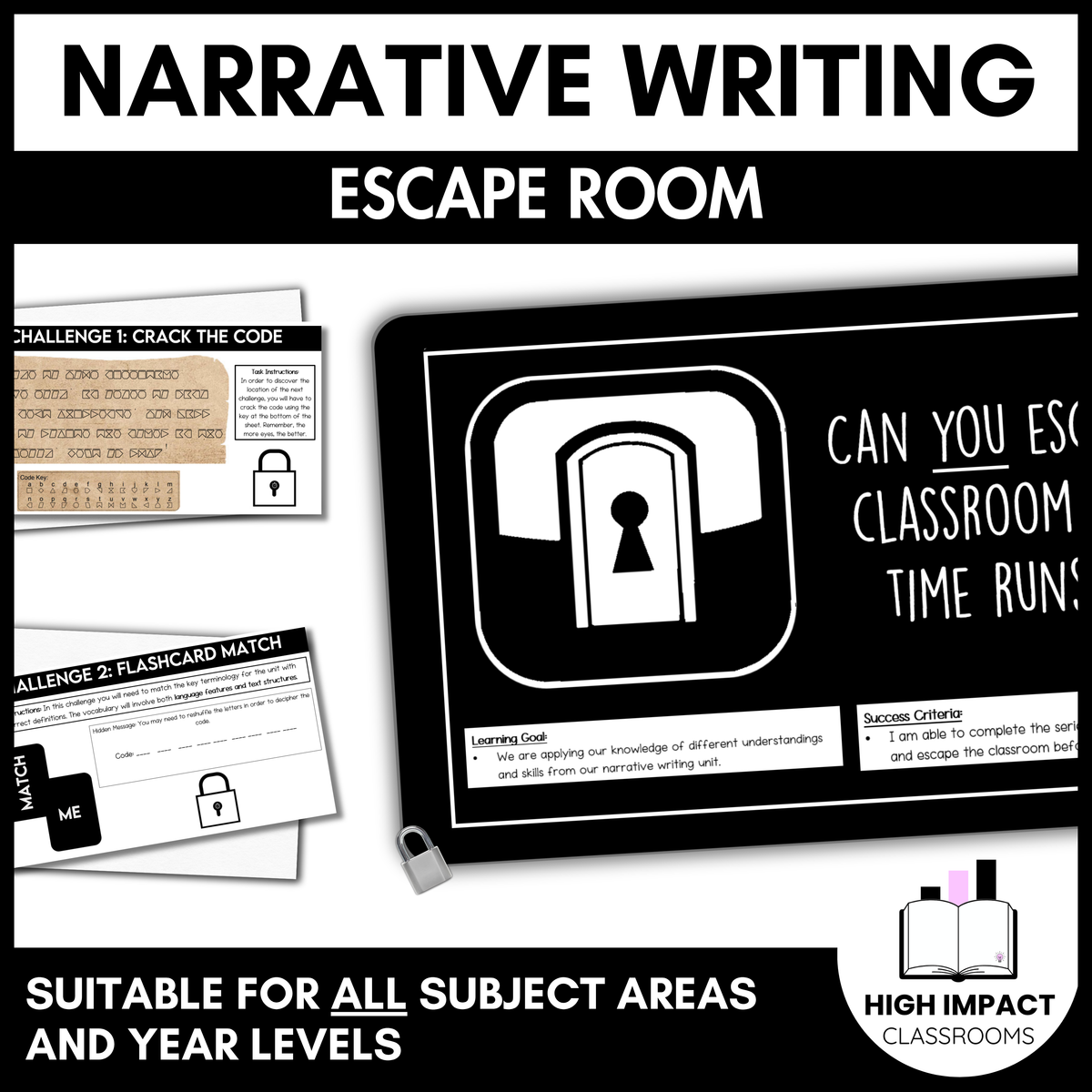 Narrative Writing Escape Room | Years 7-9 | English Transformation Lesson (V9)