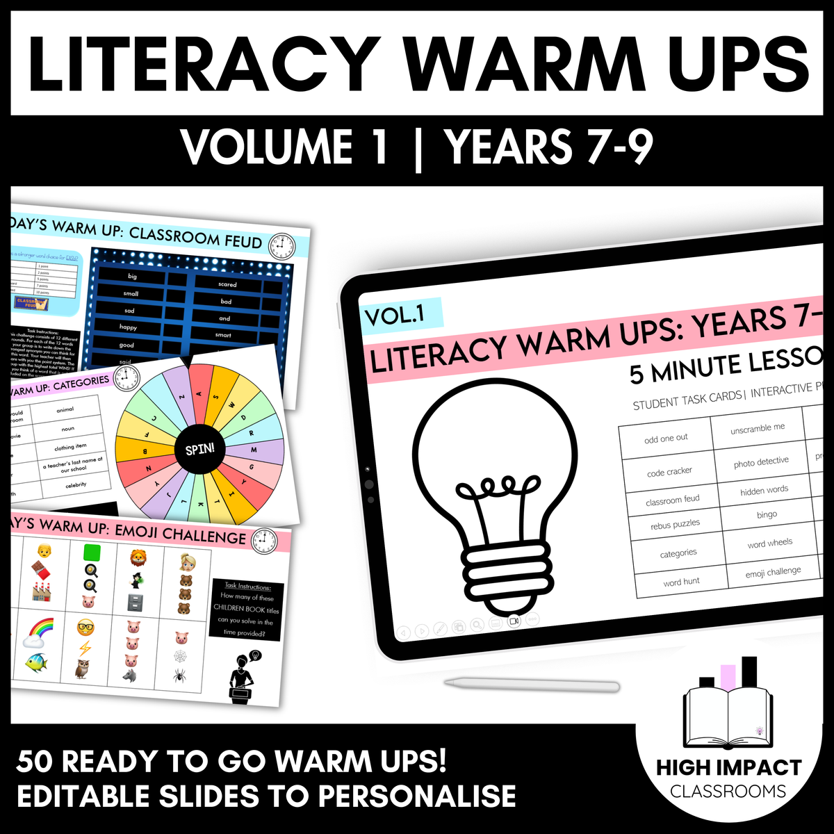50+ Literacy Warm Ups | Years 7–9 | Volume 1 | High Engagement Starters