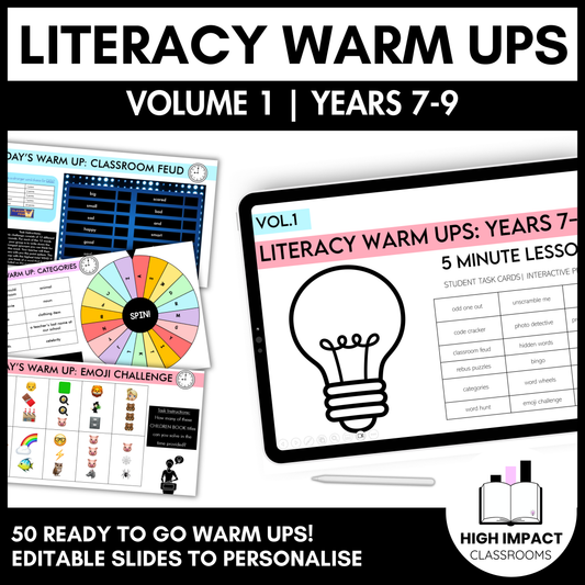 50+ Literacy Warm Ups | Years 7–9 | Volume 1 | High Engagement Starters