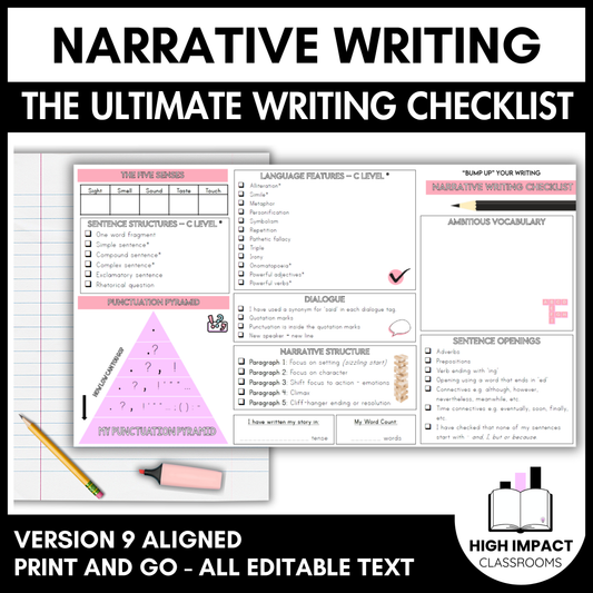 Narrative Writing Checklist | Years 5–9 | Editable Classroom Resource (V9)
