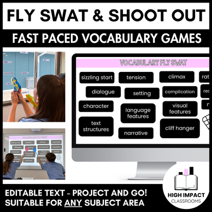Vocabulary Fly Swat and Shoot Out | 2-in-1 Whole Class Review Games