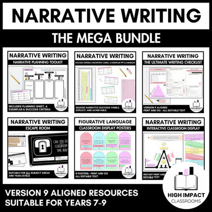 Narrative Writing Bundle | Years 7–9 | Planning, SC, Exemplar & Escape Room