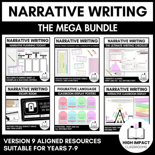 Narrative Writing Bundle | Years 7–9 | Planning, SC, Exemplar & Escape Room