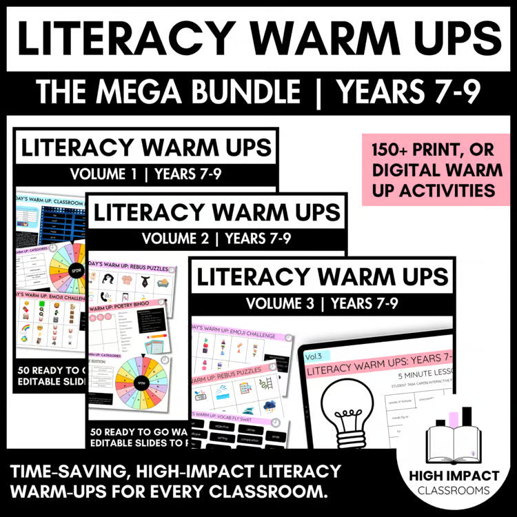 Literacy Warm-Ups MEGA Bundle | Years 7–9 | 150+ Print & Digital