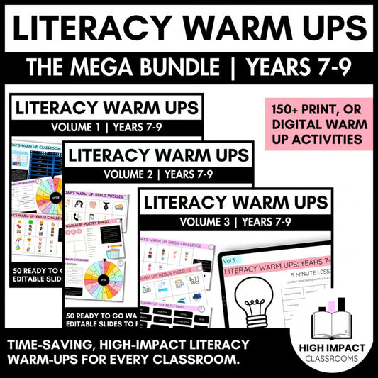 Literacy Warm-Ups MEGA Bundle | Years 7–9 | 150+ Print & Digital