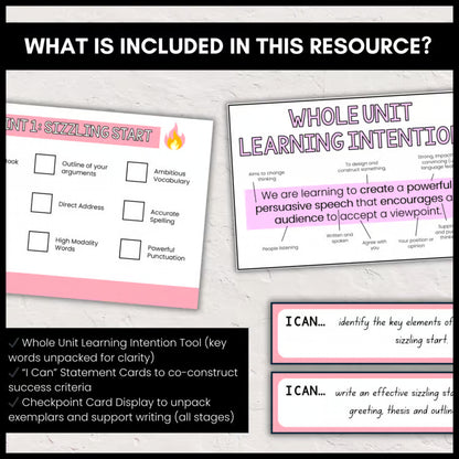 Persuasive Learning Wall | Success Criteria and Whole Unit Learning Intention Toolkit