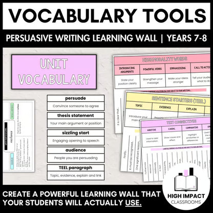 Persuasive Learning Wall | Interactive Vocabulary Tools | Years 7-8
