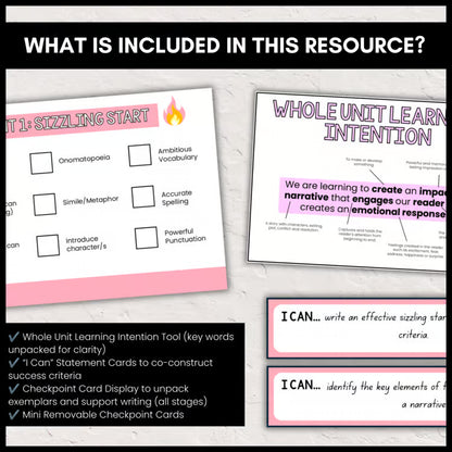 Narrative Learning Wall | Success Criteria and Whole Unit Learning Intention