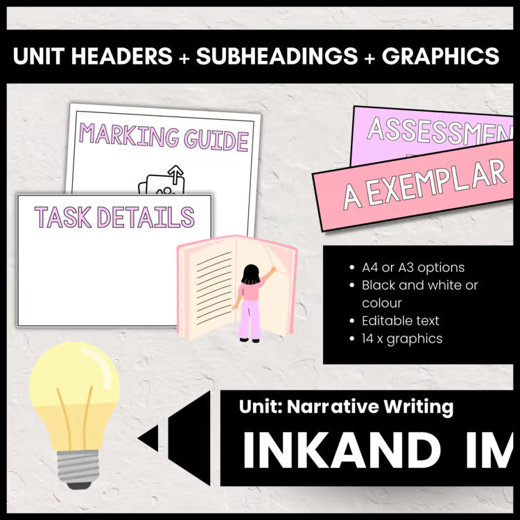 Narrative Writing | Learning Wall Structure Kit (Headers, Dividers, Graphics)