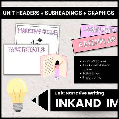 Narrative Writing | Learning Wall Structure Kit (Headers, Dividers, Graphics)