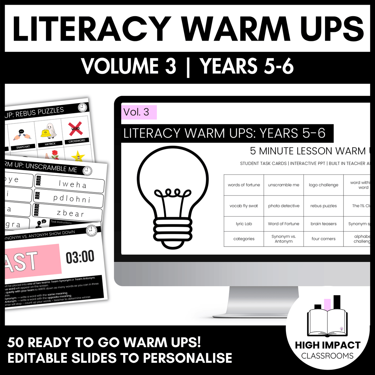 50+ Literacy Warm Ups | Years 5-6 | Volume 3 | High Engagement Starters