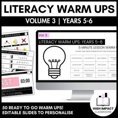 50+ Literacy Warm Ups | Years 5-6 | Volume 3 | High Engagement Starters