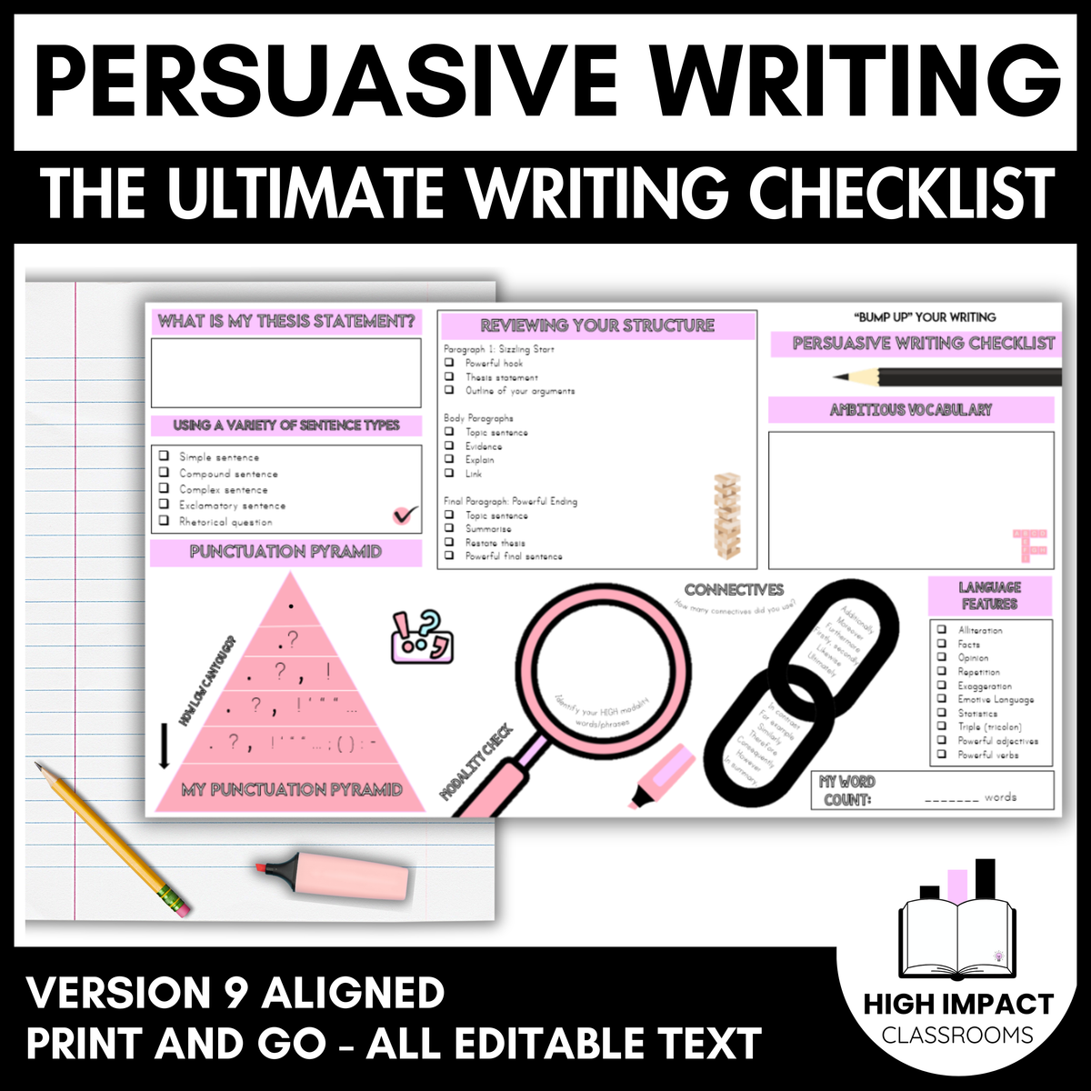 Persuasive Writing Checklist | Years 7–9 | Editable Classroom Resource (V9)