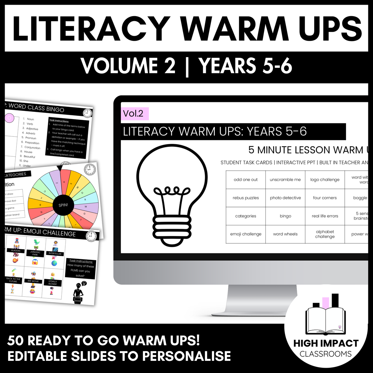50+ Literacy Warm Ups | Years 5-6 | Volume 2 | High Engagement Starters