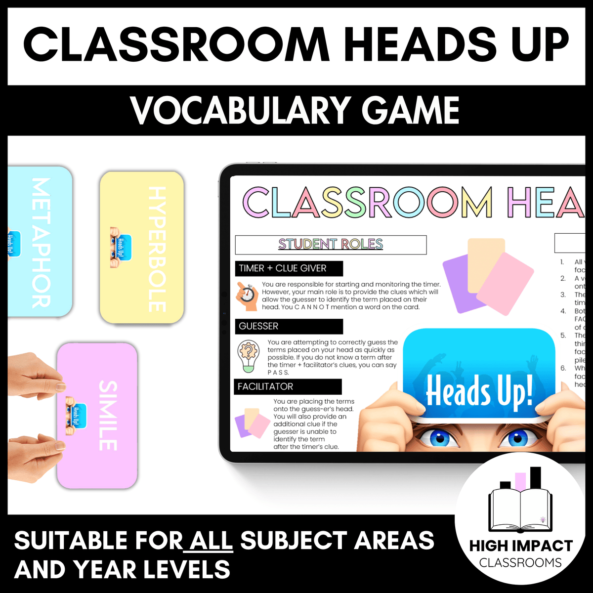 Vocabulary Heads Up | Editable Review Game Template