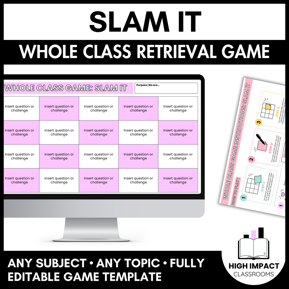 SLAM IT! Classroom Retrieval Game | High Engagement Activity | Editable Template