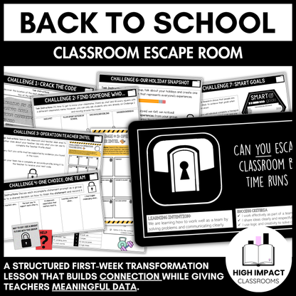Back to School Escape Room | Years 5-9 | Team Building Challenge | Editable Template