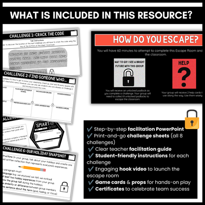 Back to School Escape Room | Years 5-9 | Team Building Challenge | Editable Template