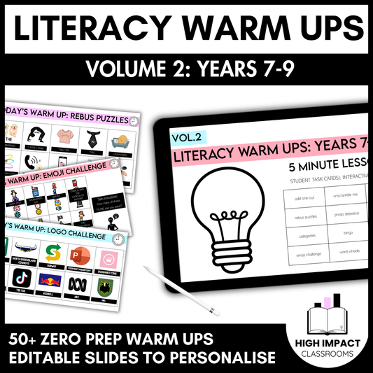 50+ Literacy Warm Ups | Years 7–9 | Volume 2 | High Engagement Starters