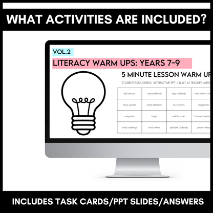50+ Literacy Warm Ups | Years 7–9 | Volume 2 | High Engagement Starters