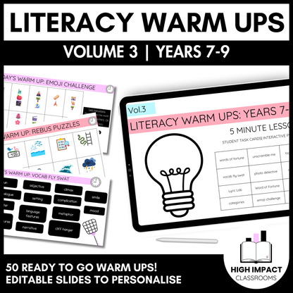 50+ Literacy Warm Ups | Years 7–9 | Volume 3 | High Engagement Starters
