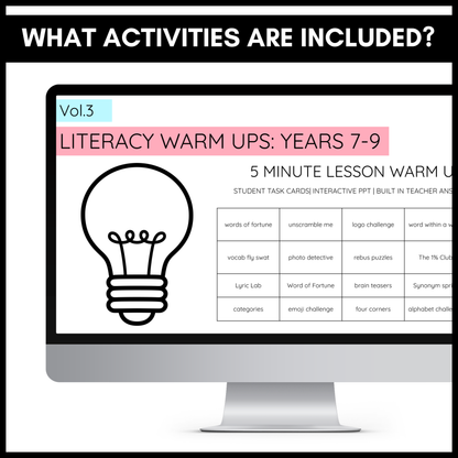 50+ Literacy Warm Ups | Years 7–9 | Volume 3 | High Engagement Starters
