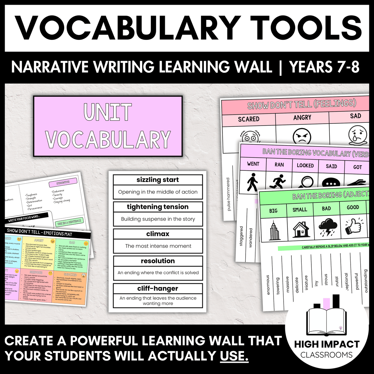 Interactive Narrative Vocabulary Learning Wall | Writing Cards + Stude ...