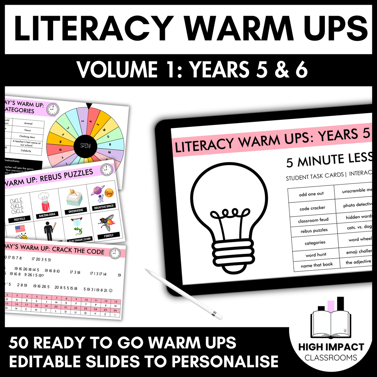 50+ Literacy Warm Ups | Years 5-6 | Volume 1 | High Engagement Starters